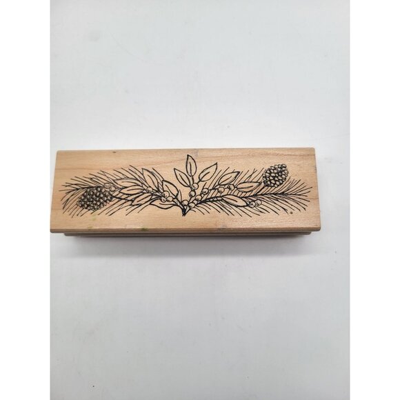 Great Impressions Other - Great Impressions C210 Wood Mounted Rubber Stamp Pinecone Holly Branch Holiday